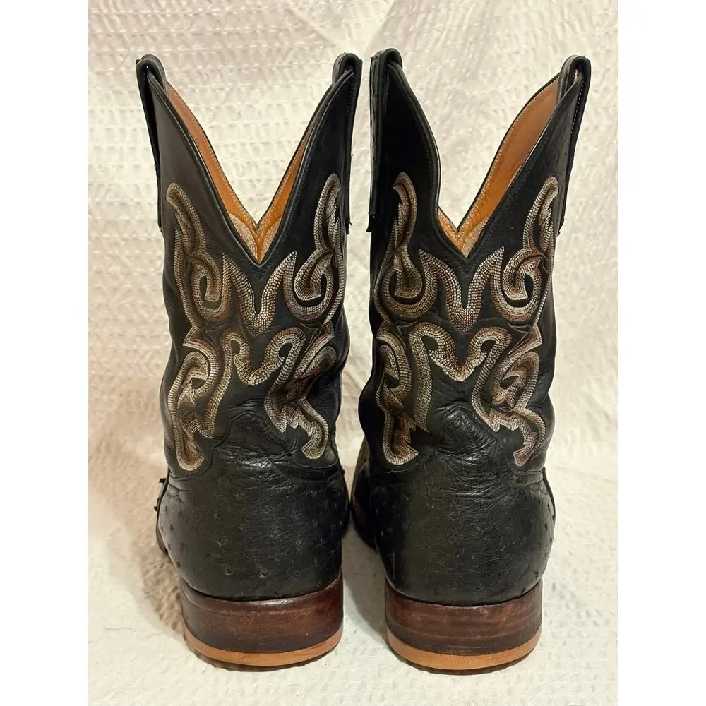 Rios of Mercedes R9003 Full Quill Ostrich Calfskin Upper Mens 12D Handmade Boots